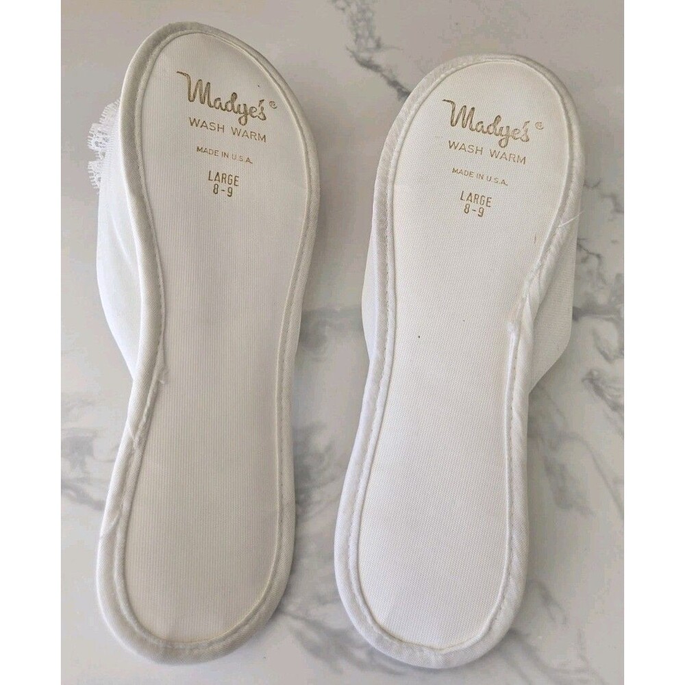 Vintage Madyes Ladies Washable Lace Floral Slippers size L 8-9 White - Picture 6 of 6